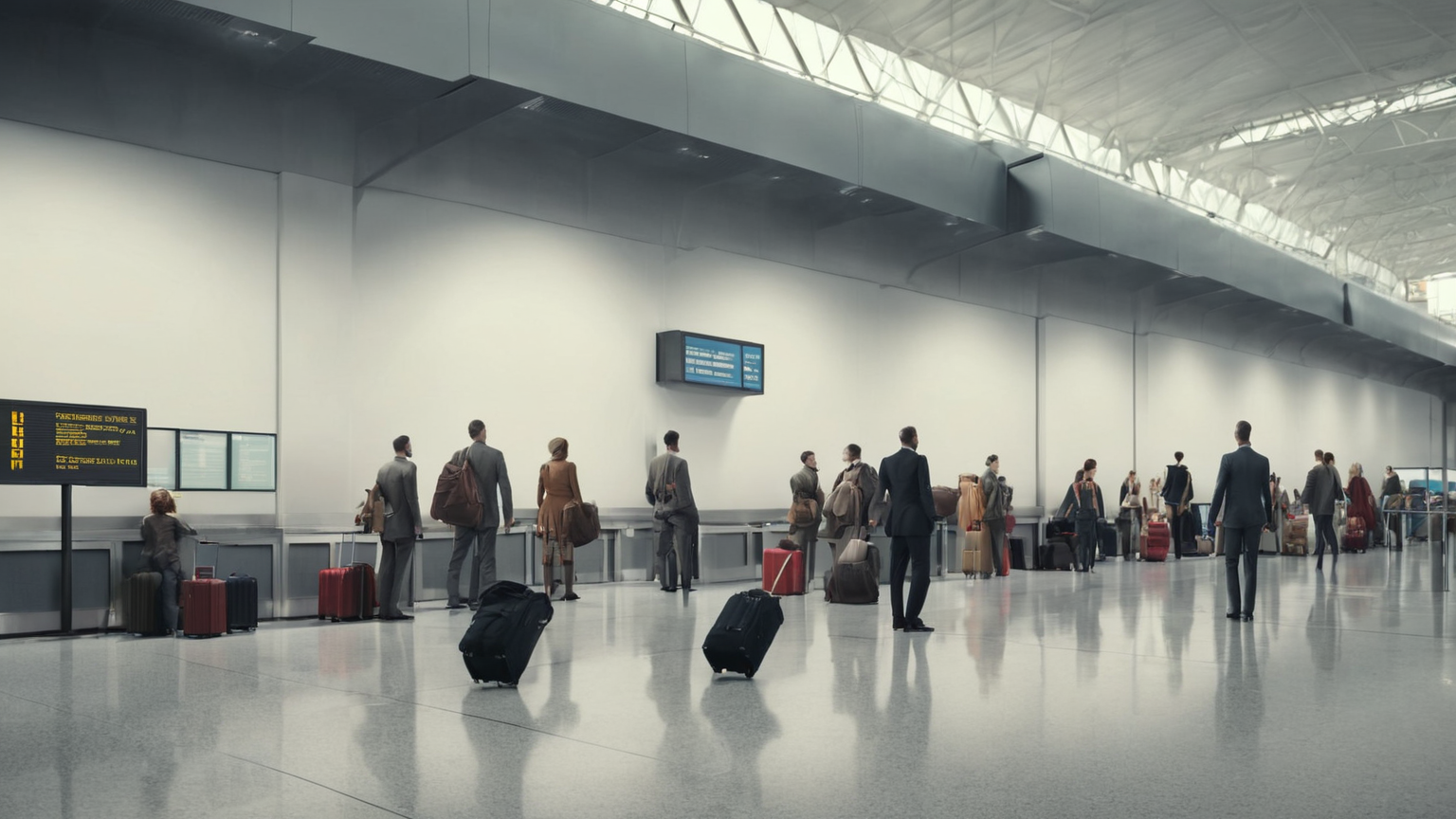 Airport border queue with no readable signs
