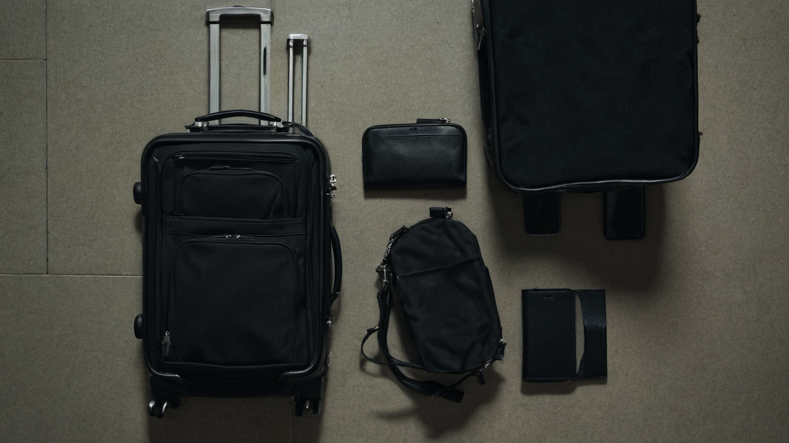 Empty airport queue and closed-device planning scene