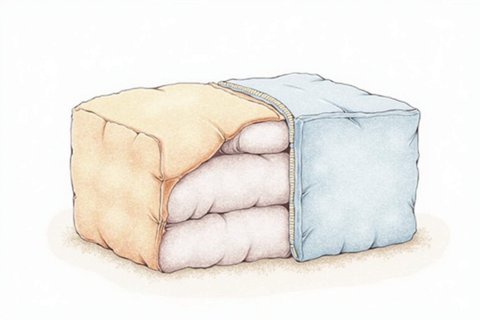 Compression cube zipper reducing volume of stuffed clothes