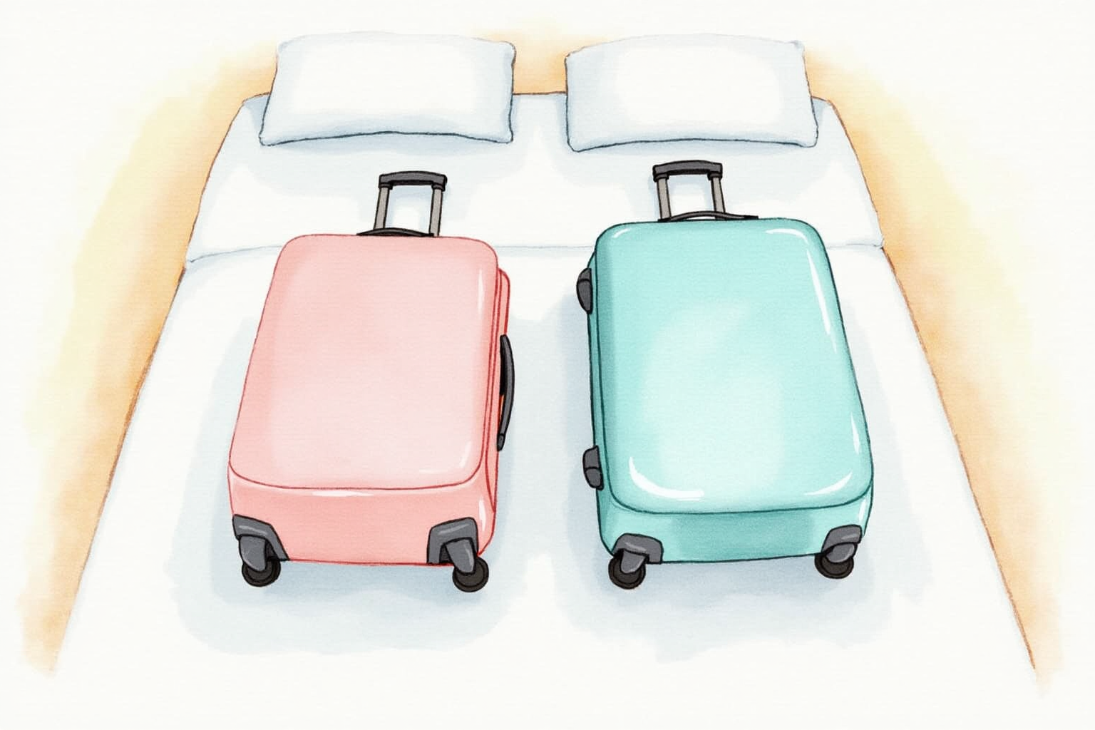 Hard shell versus soft sided luggage comparison on hotel bed