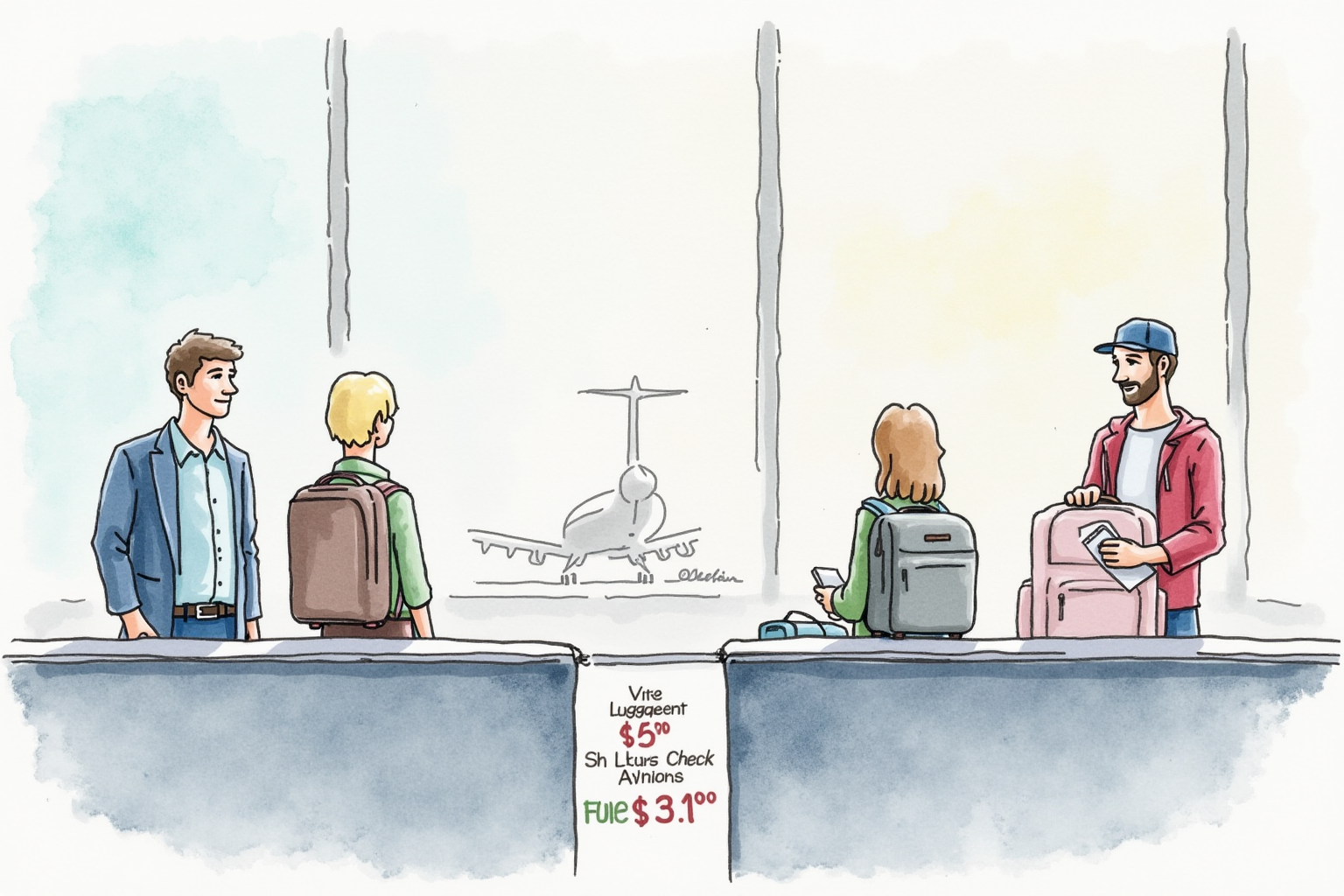Overweight luggage fee notice at airport check-in counter