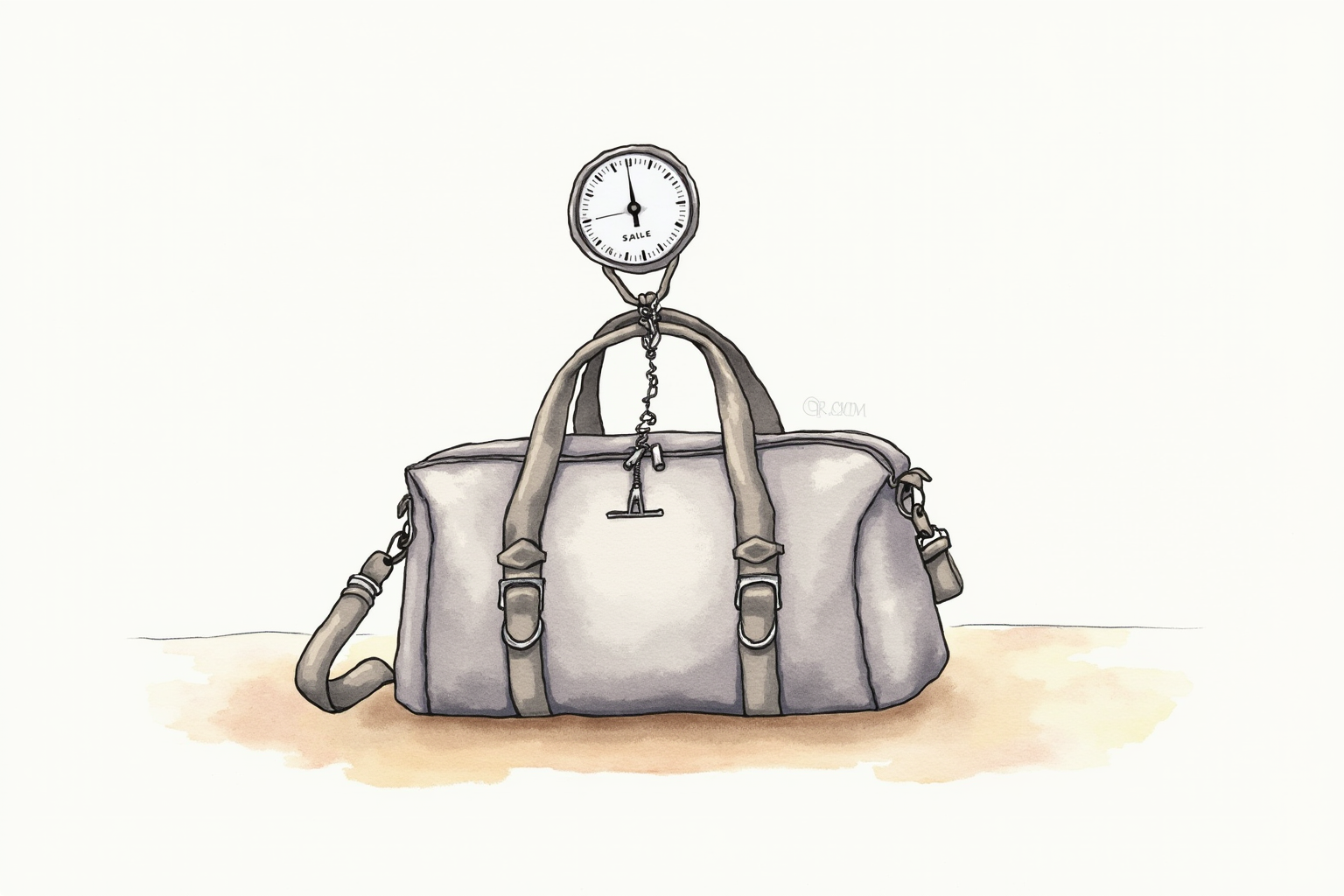 Hand strap luggage scale attached to handle of duffel bag