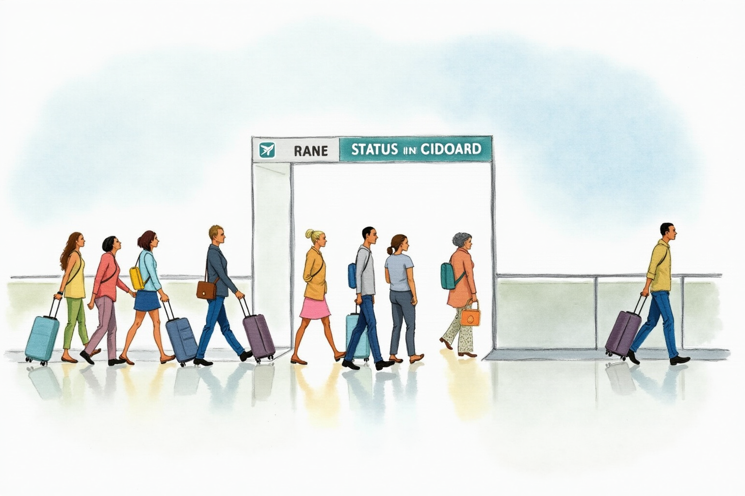 Priority boarding lane at airport with status passenger walking past general line