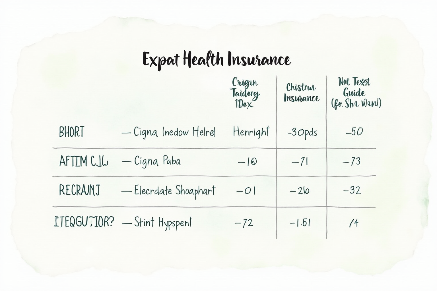 Expat health insurance comparison chart Cigna SafetyWing IMG options
