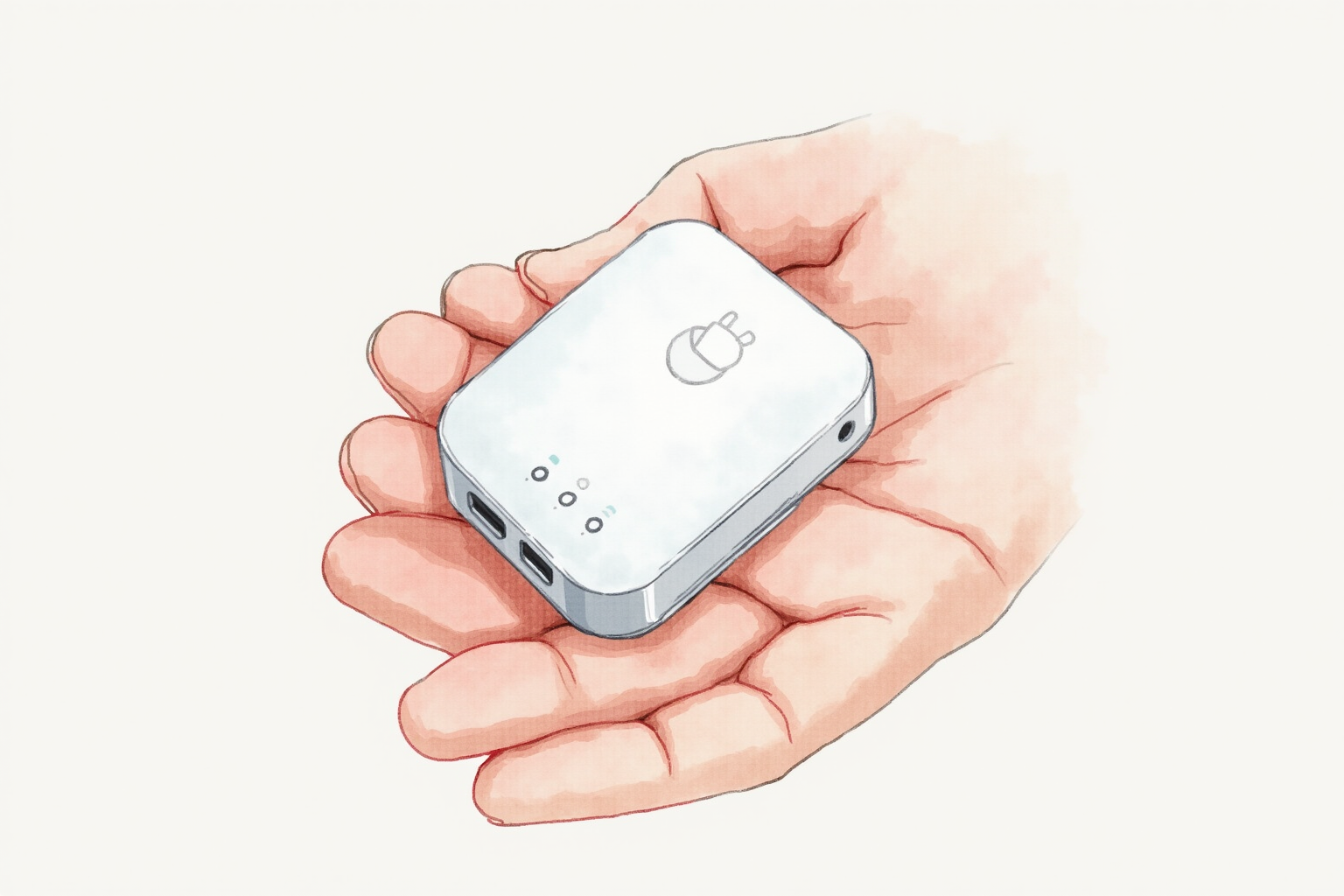 Compact mobile hotspot device in hand with status lights