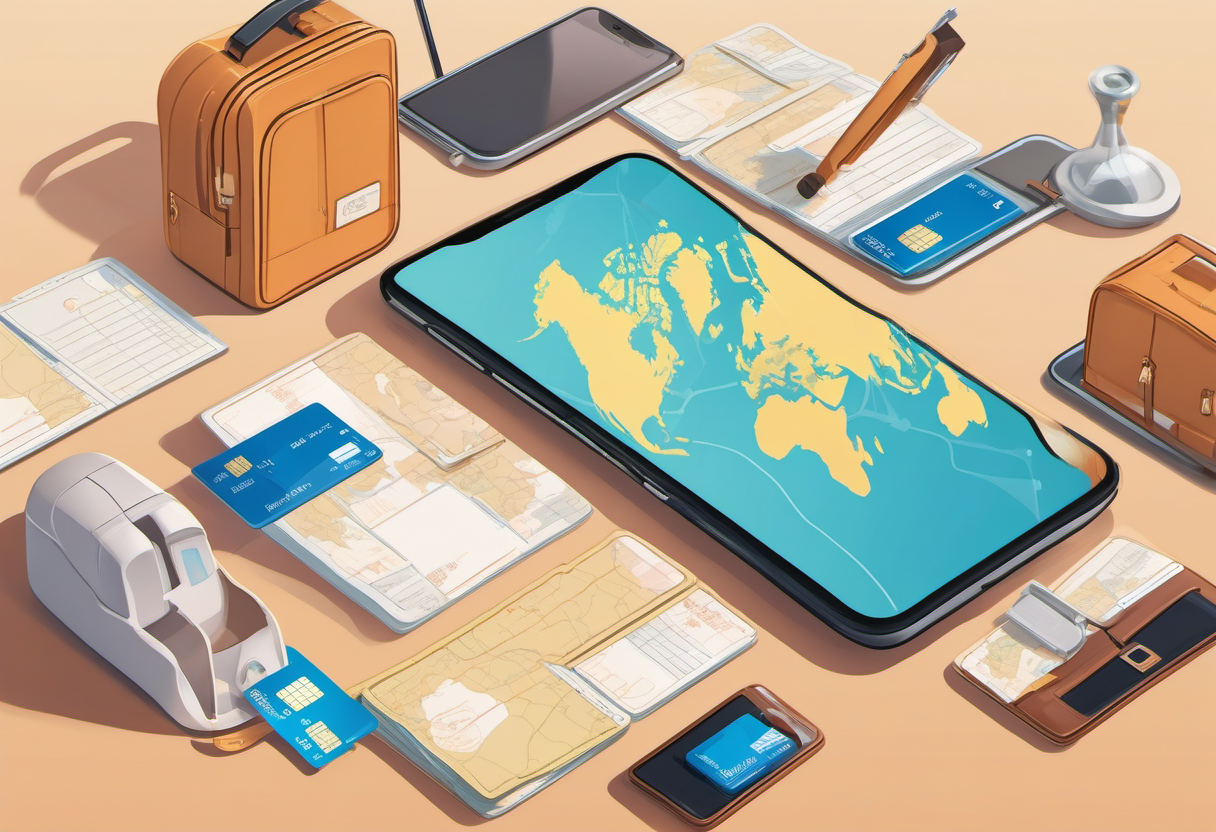 Travel phone backup plan illustration with offline maps and passport