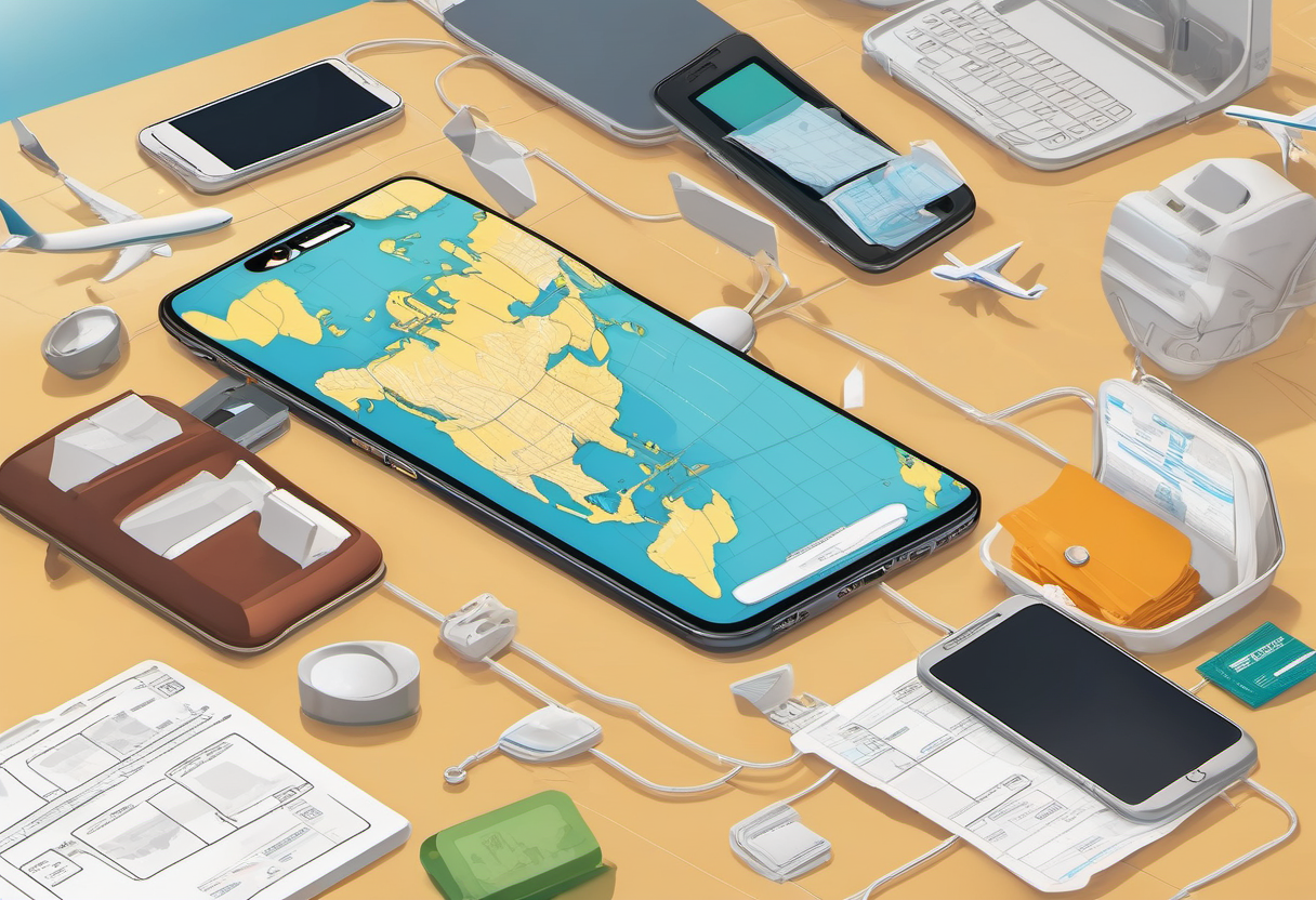 Airport smartphone travel connectivity illustration