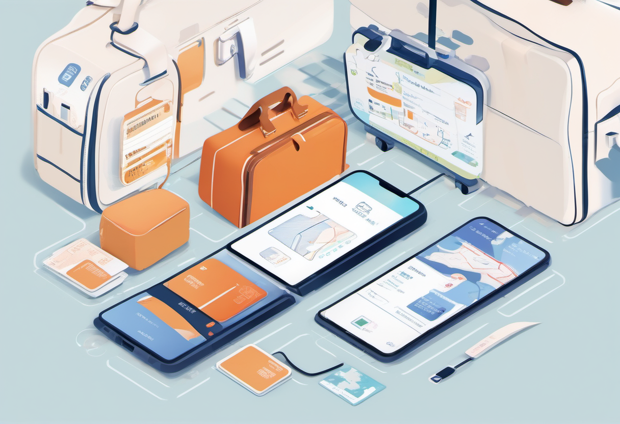 Smartphone with travel eSIM settings beside passport and airport arrival checklist